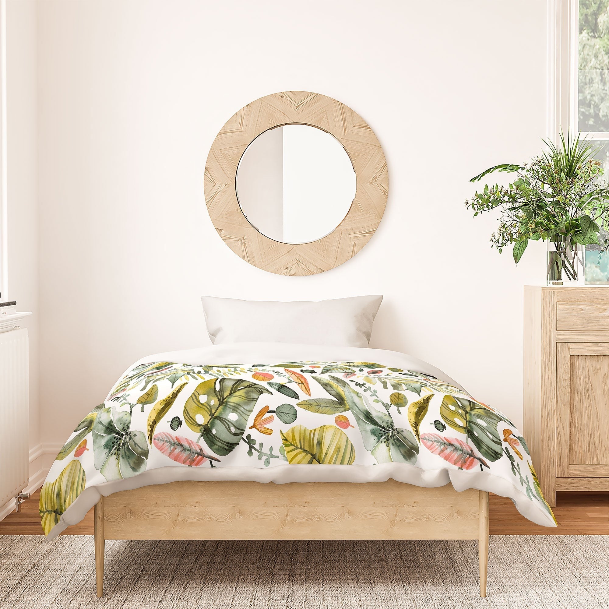 Ninola Design Botanic Retreat Tropical Jungle Leaves Botanical Green Orange Duvet Cover