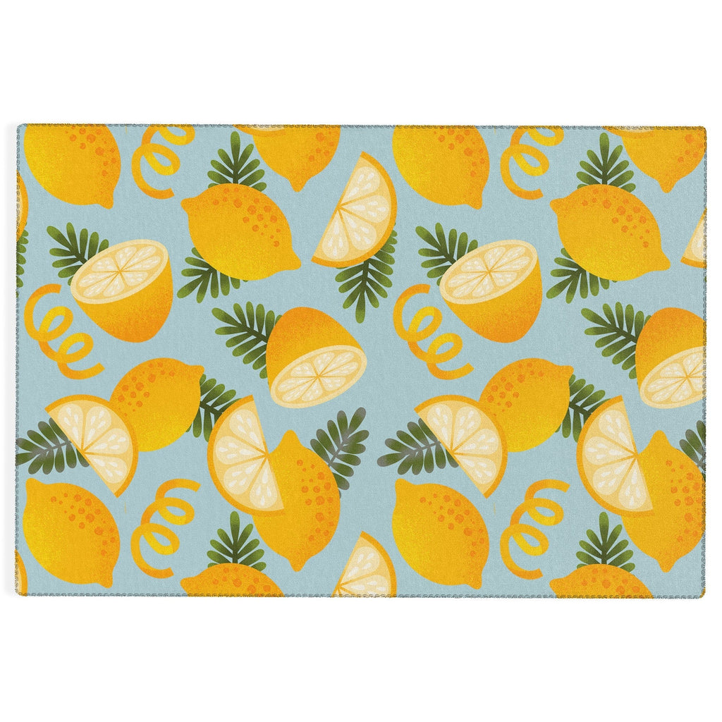 Jessica Molina Lemon Pattern on Sky Blue Outdoor Rug