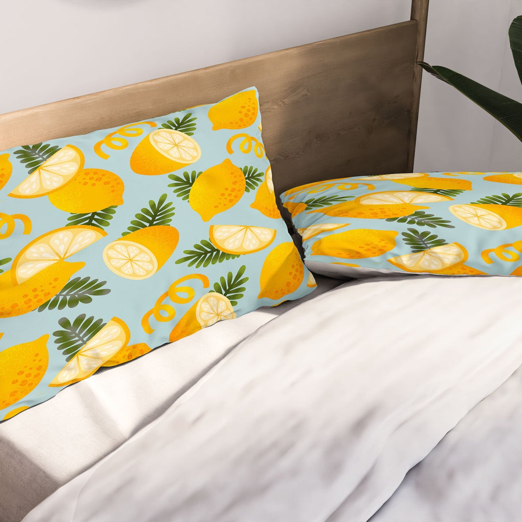 Jessica Molina Lemon Pattern on Sky Blue Pillow Shams