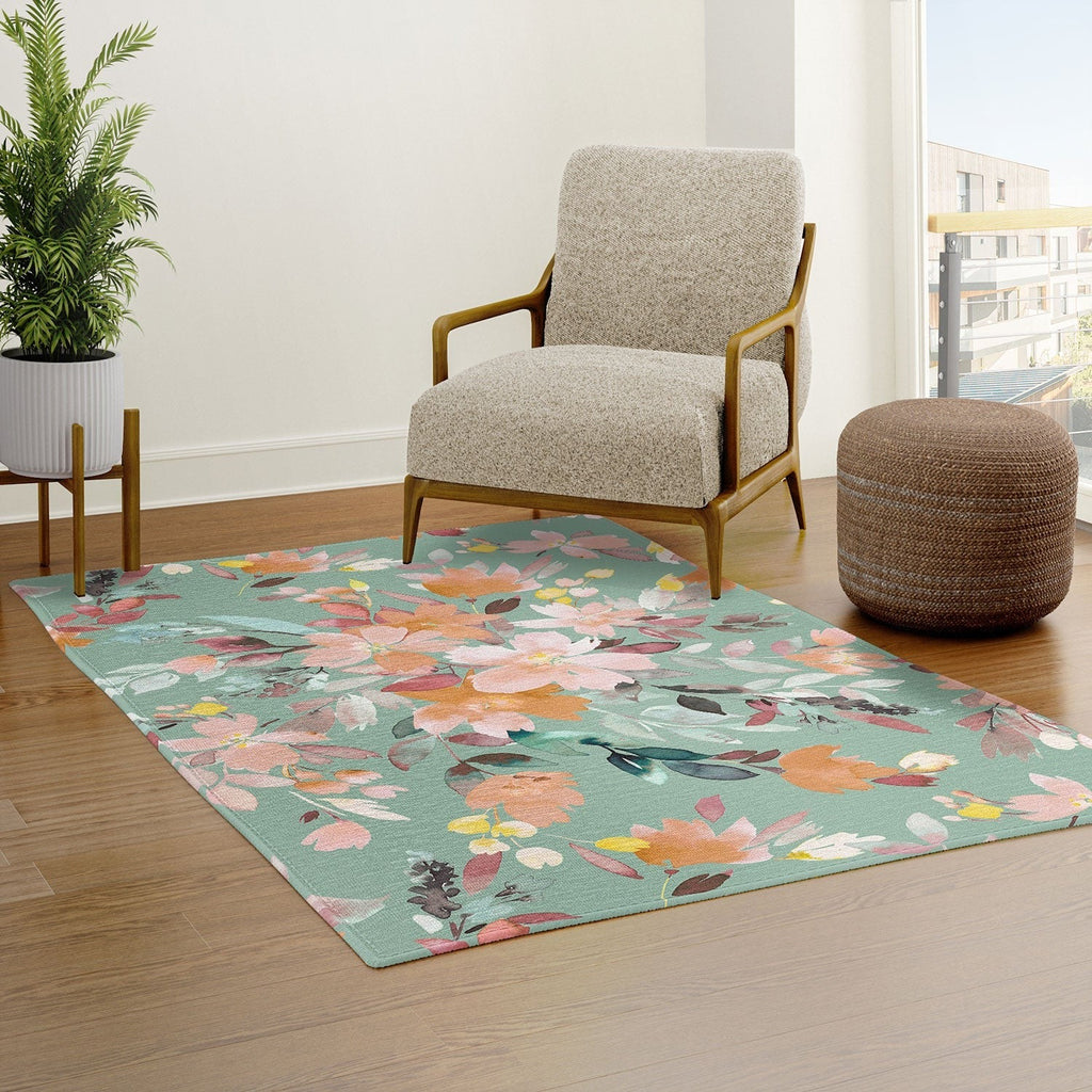 Ninola Design Botanic Retreat Floral Oleander Whimsical Teal Green Area Rug