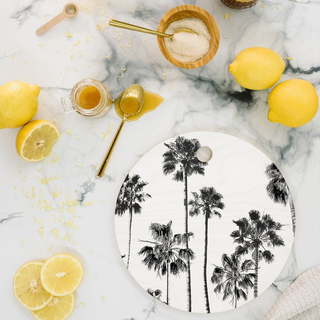 Gal Design Black And White Palms Cutting Board Round