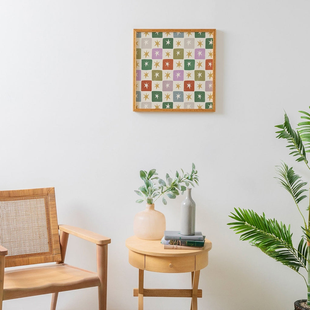 LouBruzzoni Retro Star Block Pattern Framed Wall Art