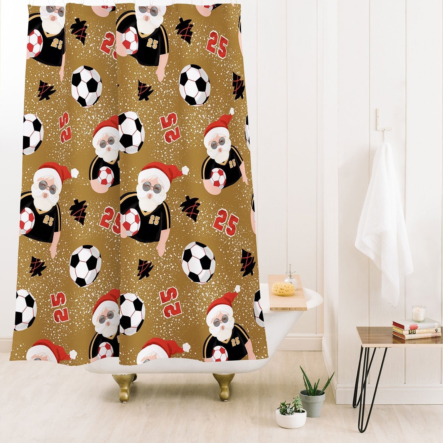 Design by Spark Sporty Soccer Santa Holiday Shower Curtain