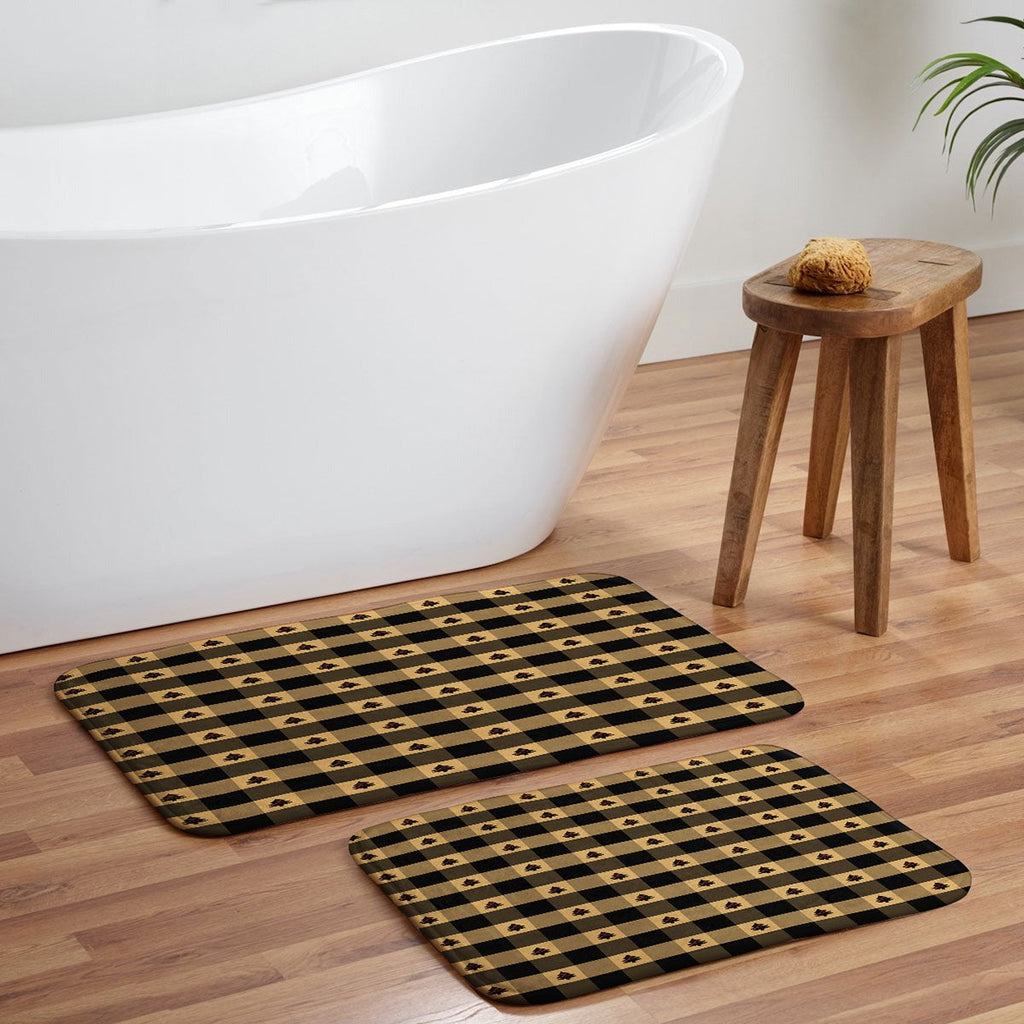 Design by Spark Black Gold Tree Tree Gingham Memory Foam Bath Mat