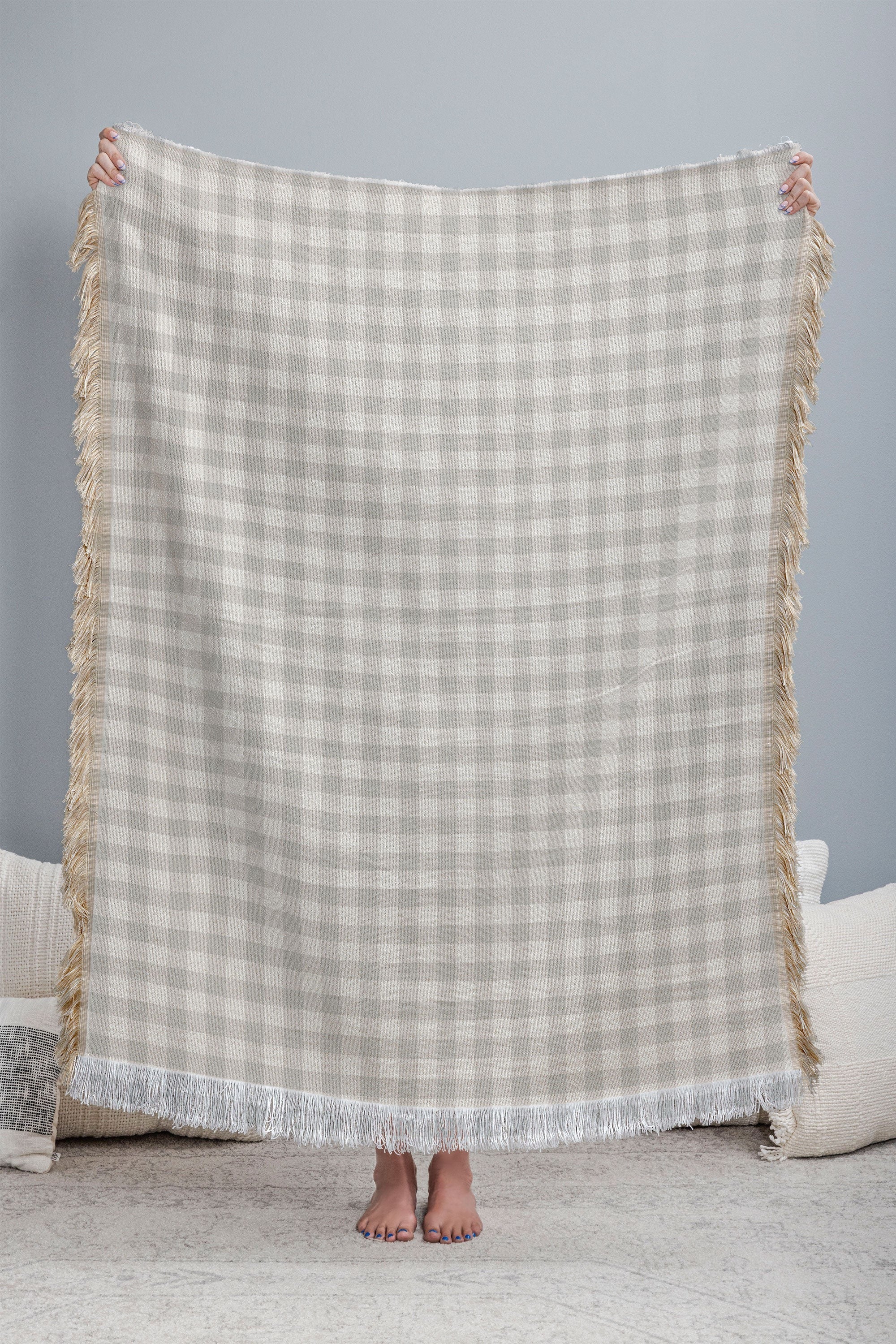 Colour Poems Gingham Plaid Pattern Cloud White Throw Blanket