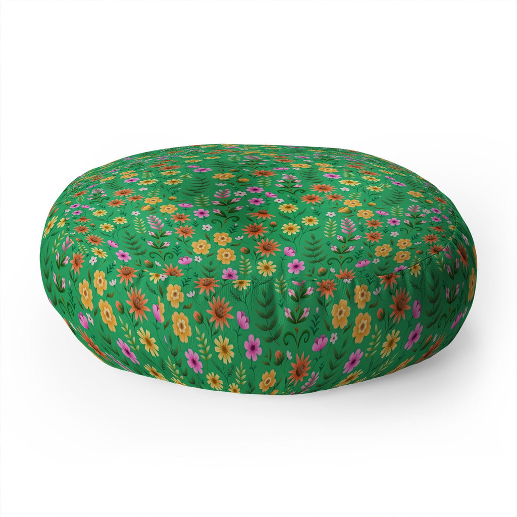 Pimlada Phuapradit Ditsy Spring Floral Green Floor Pillow Round