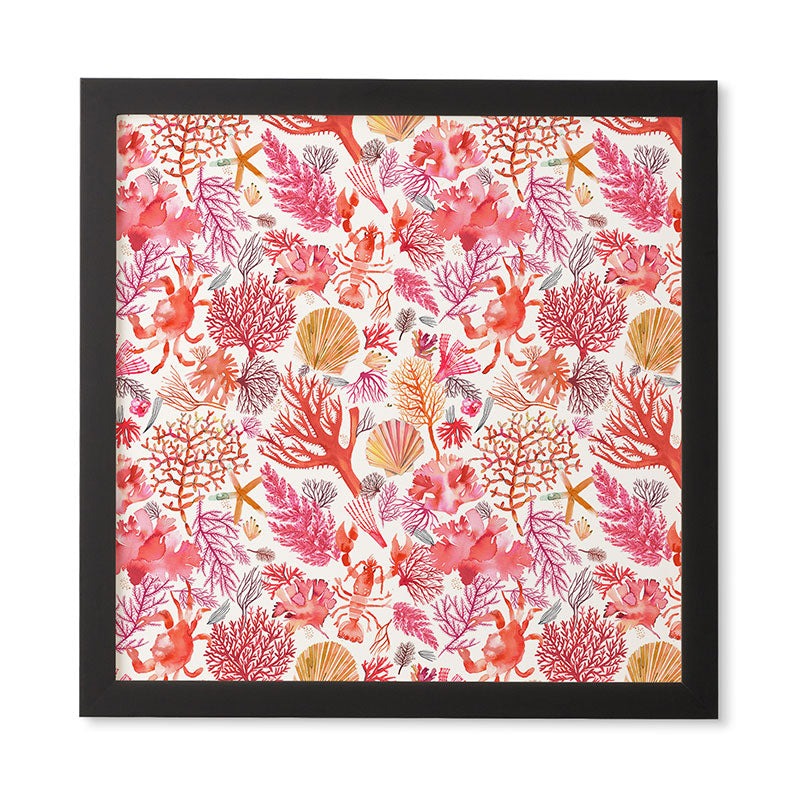 Ninola Design Botanic Retreat Coral Reef Crab Lobster Red Framed Wall Art