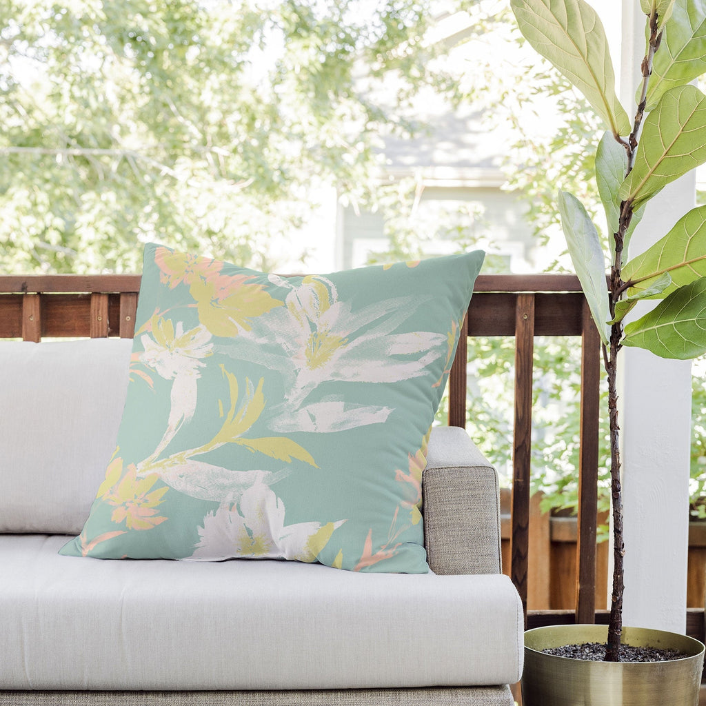 Gabriela Fuente Emma Floral Mint Outdoor Throw Pillow