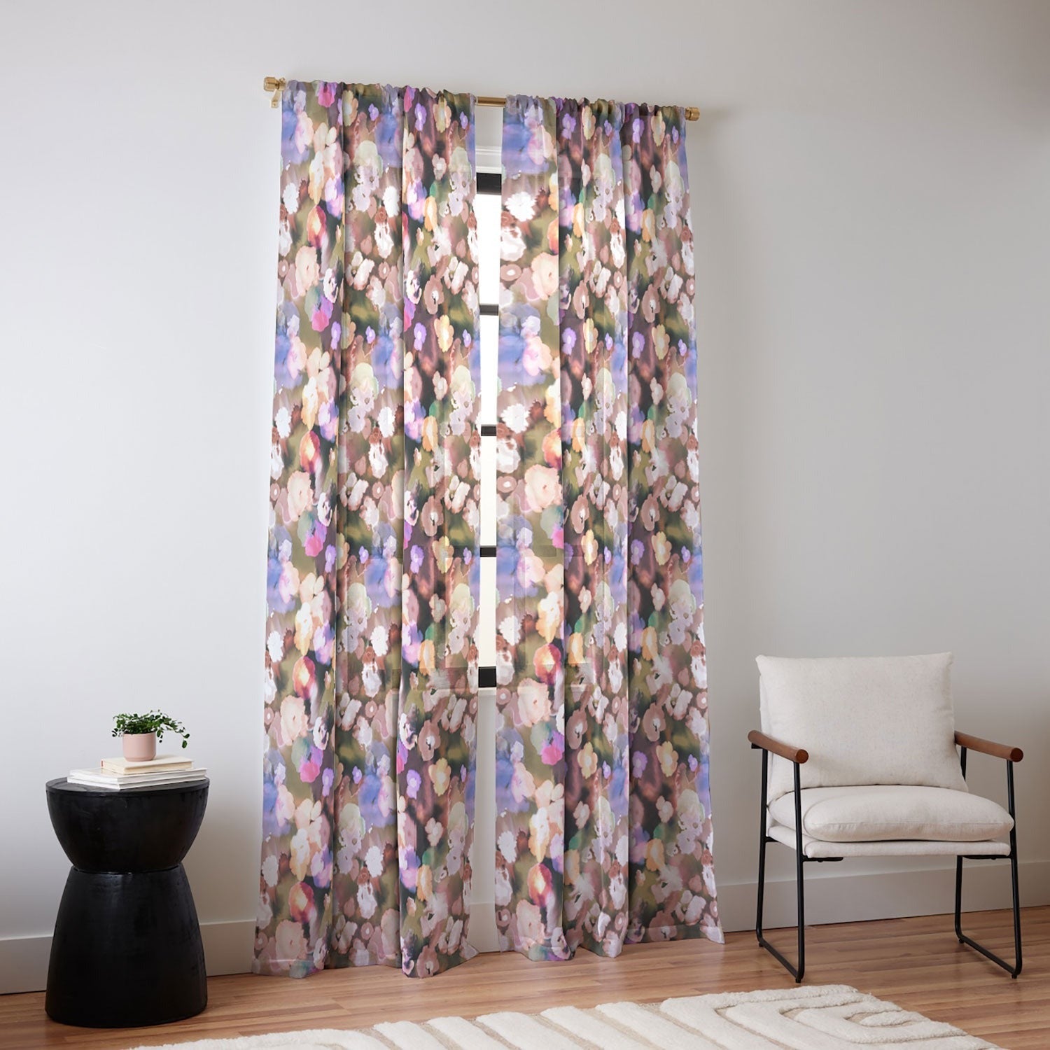 Ninola Design Botanic Retreat Ombre Abstract Watercolor Flowers Pink gold Sheer Window Curtain