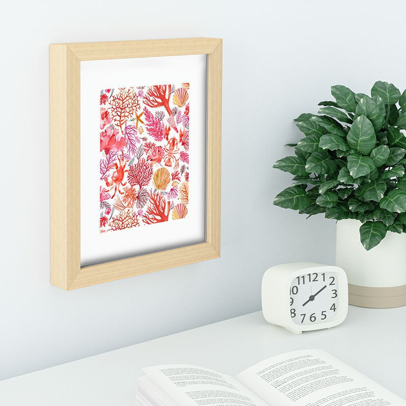 Ninola Design Botanic Retreat Coral Reef Crab Lobster Red Recessed Framing Rectangle