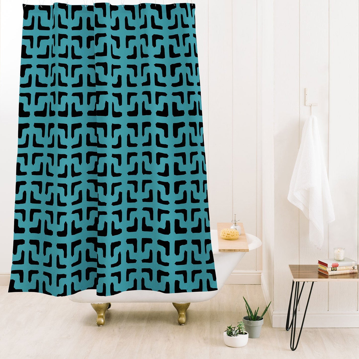 Hadley Hutton Lattice Pieces Teal Shower Curtain