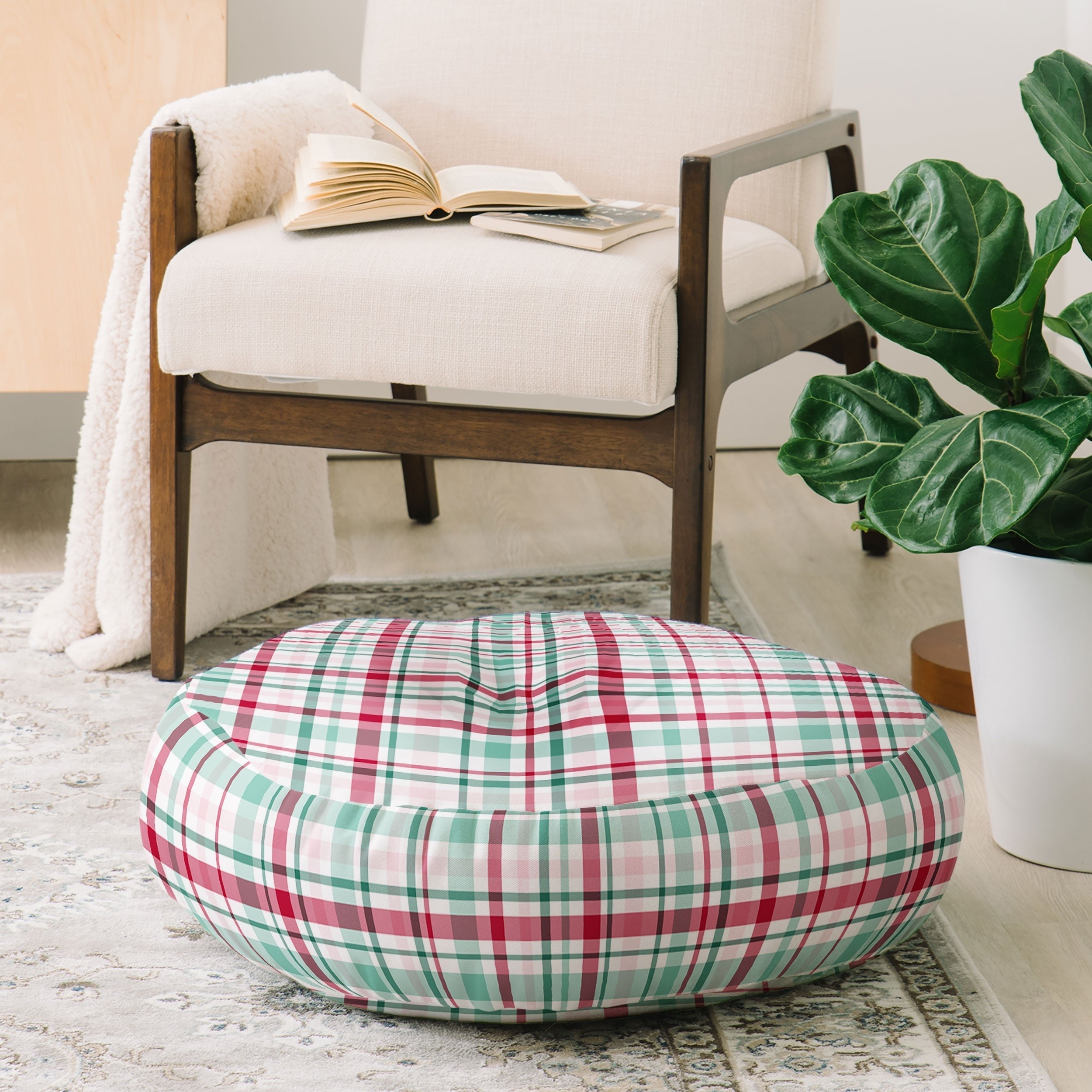 Lisa Argyropoulos Merry Vintage Plaid Floor Pillow Round