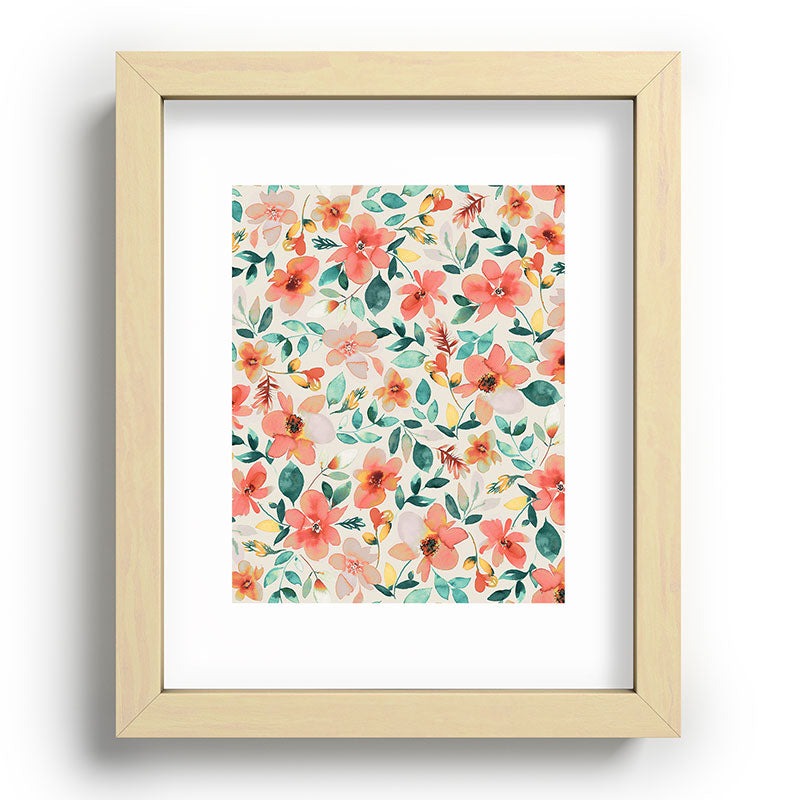 Ninola Design Botanic Retreat Tropical Whimsical Flowers Coral Green Recessed Framing Rectangle