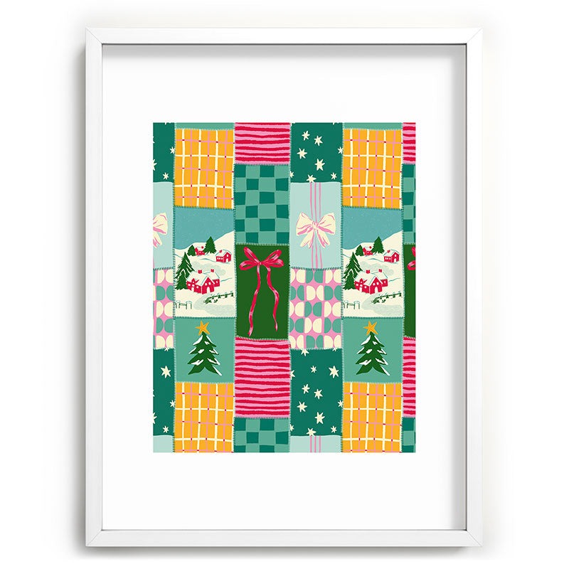 LouBruzzoni Cozy Christmas Patchwork Recessed Framing Rectangle
