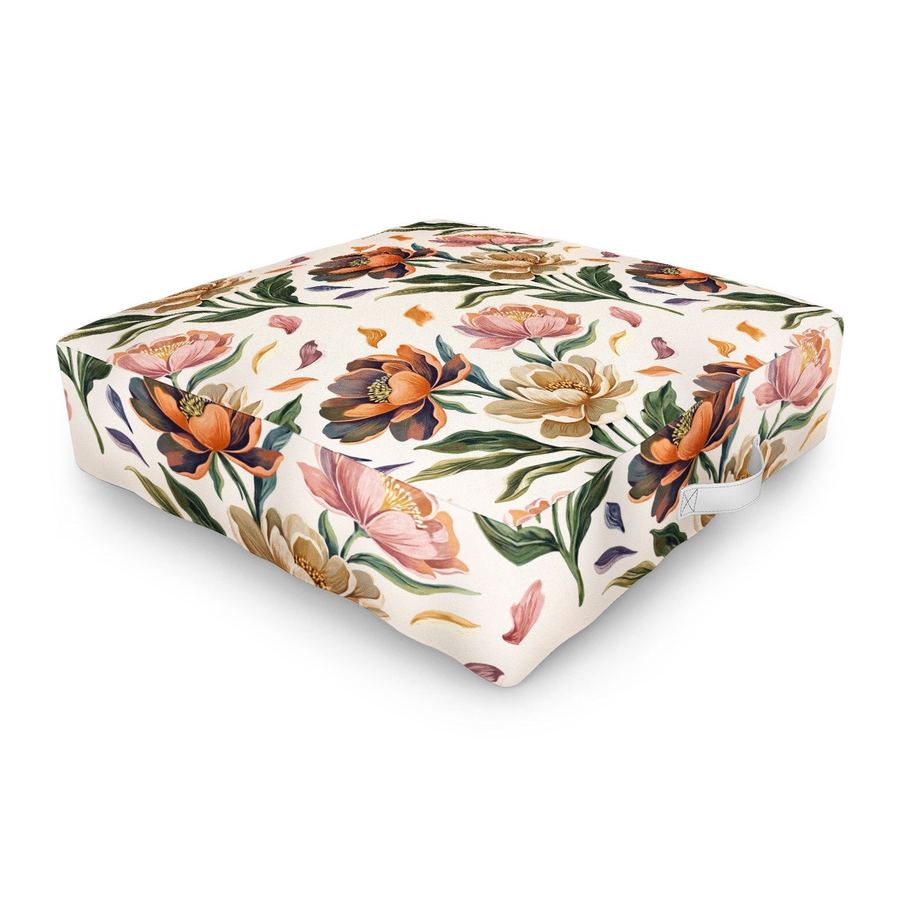 Marta Barragan Camarasa Hand Painted Peony Florals Outdoor Floor Cushion