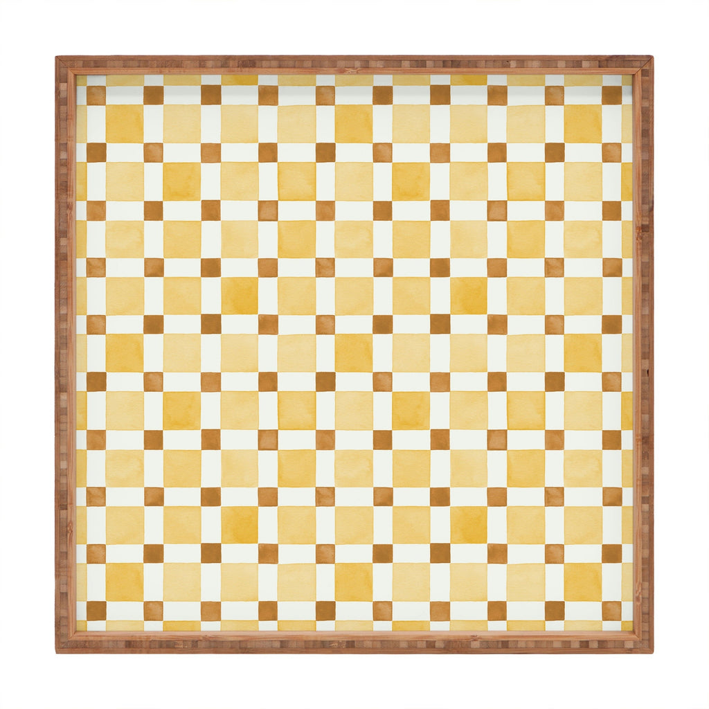 Ninola Design Everyday Artifact Checker Mosaic Tiles Geometry Yellow Square Tray
