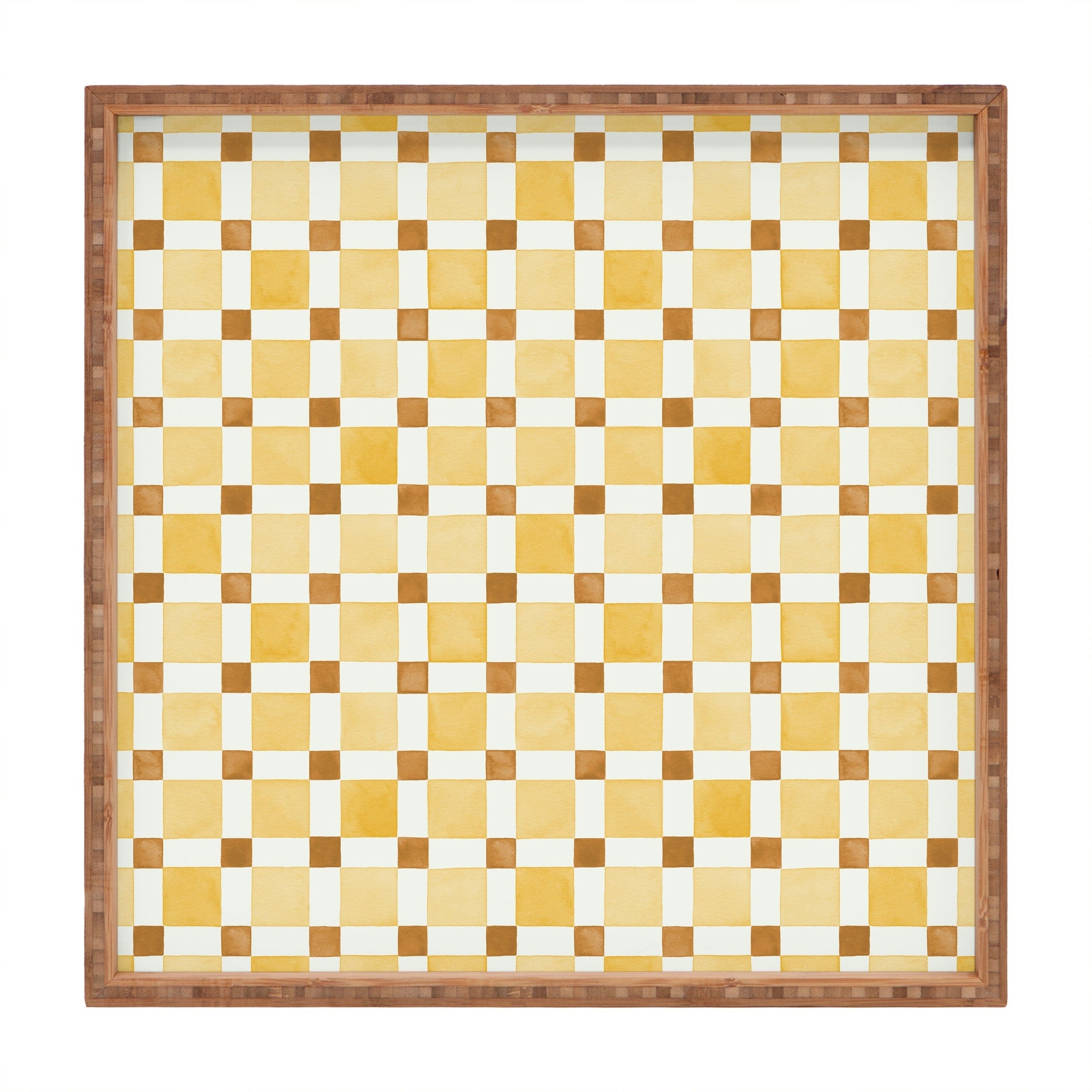 Ninola Design Everyday Artifact Checker Mosaic Tiles Geometry Yellow Square Tray