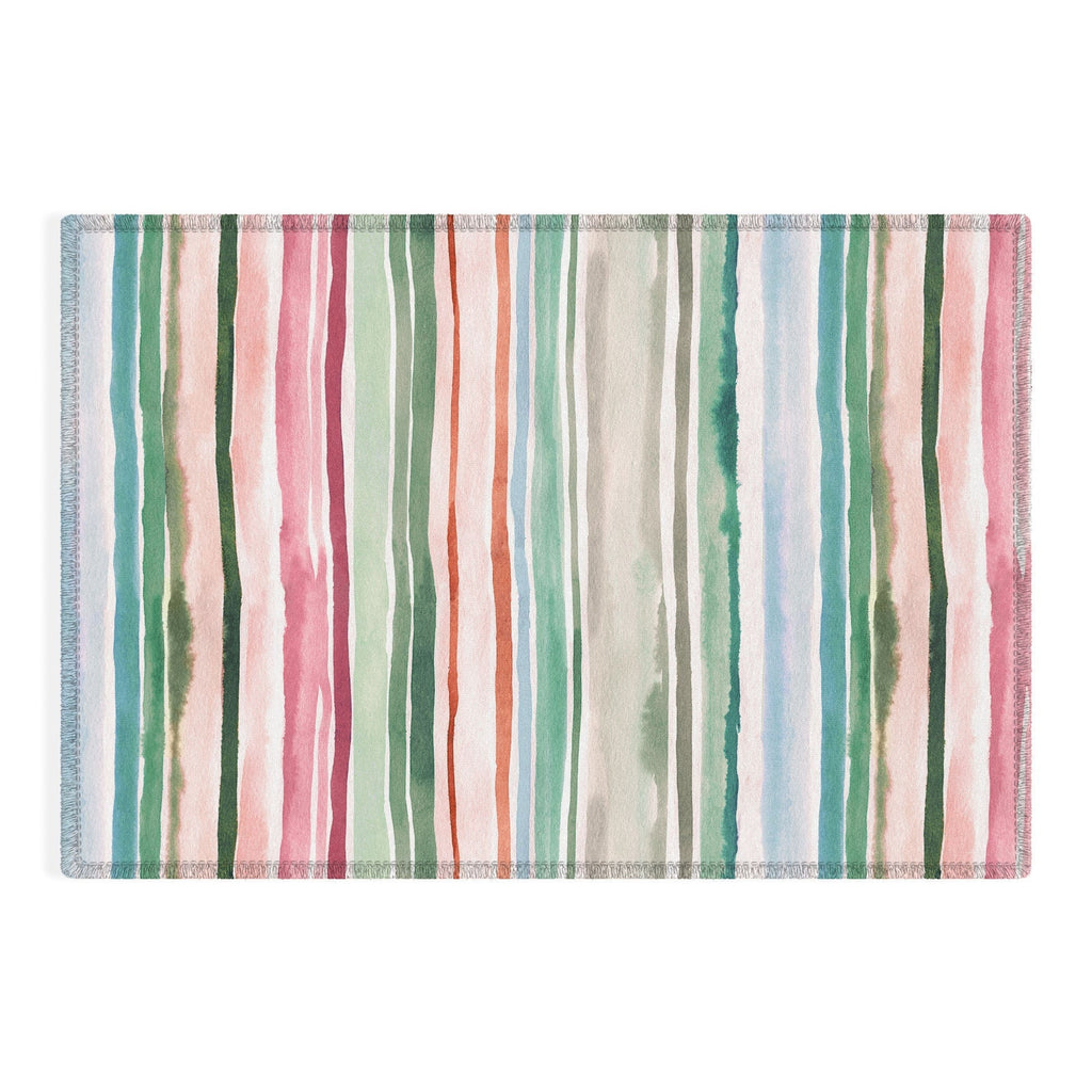 Ninola Design Botanic Retreat Watercolor Stripes Green Orange Red Outdoor Rug