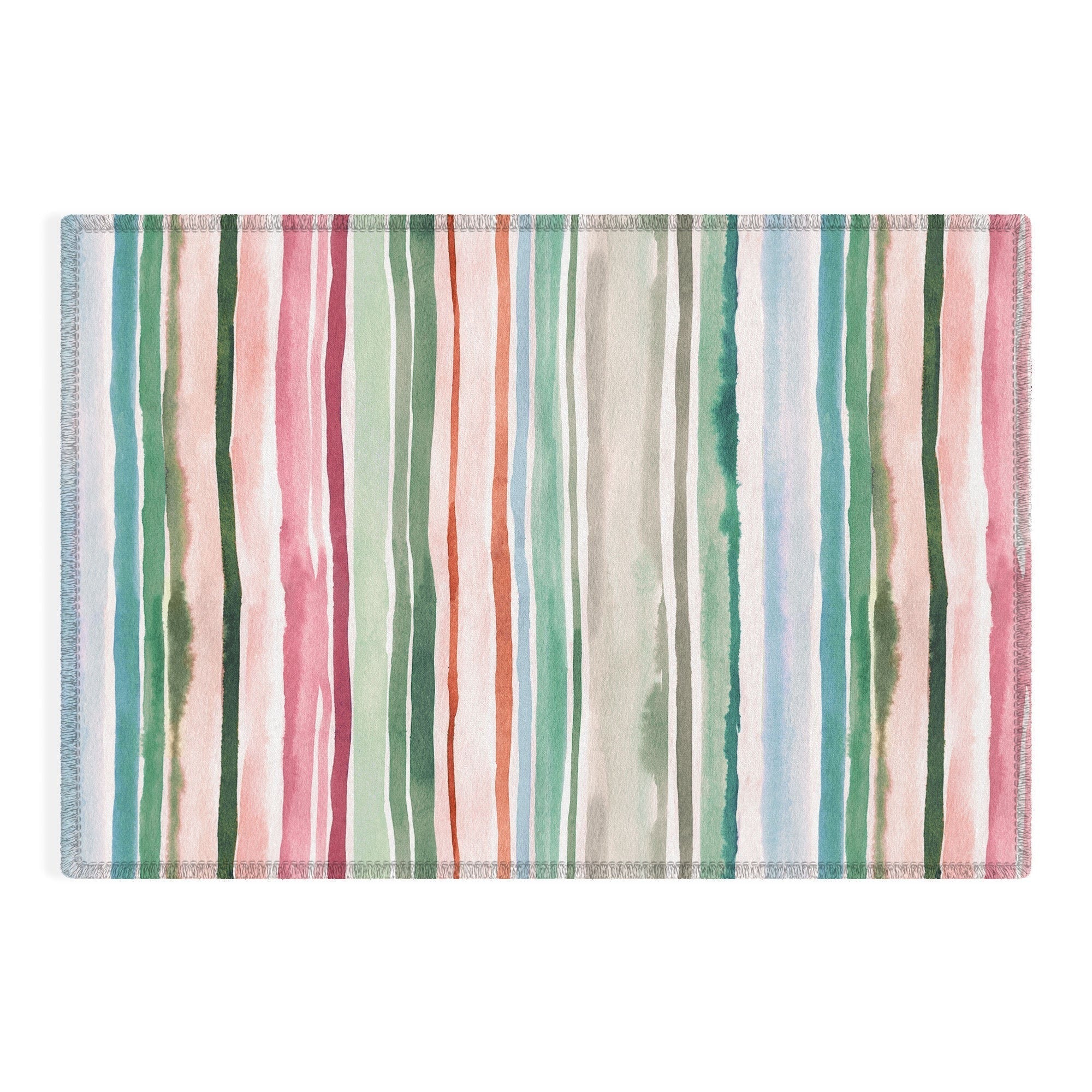 Ninola Design Botanic Retreat Watercolor Stripes Green Orange Red Outdoor Rug