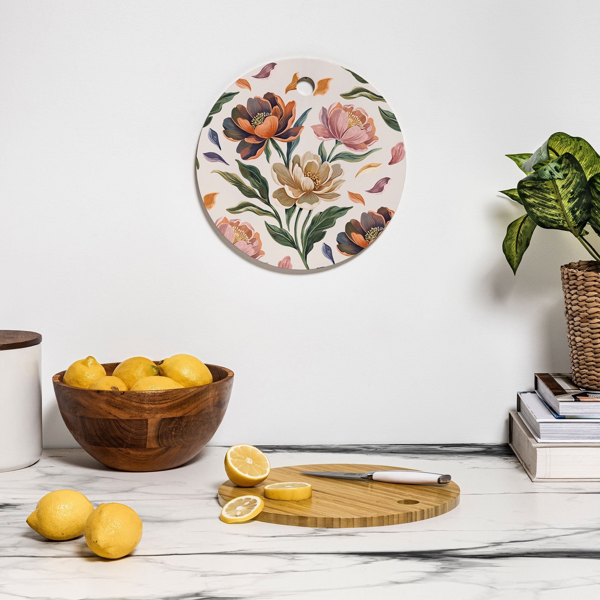 Marta Barragan Camarasa Hand Painted Peony Florals Cutting Board Round