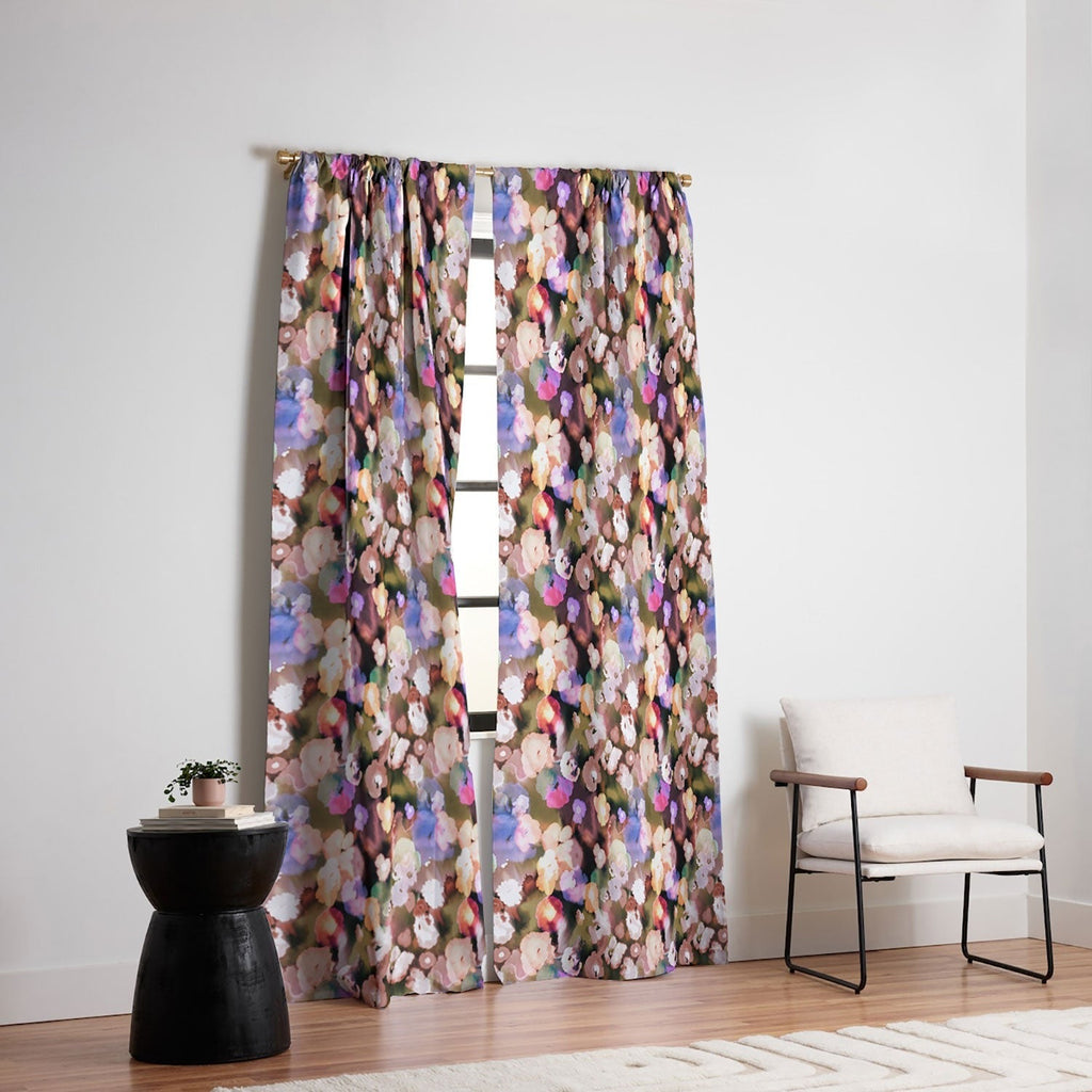 Ninola Design Botanic Retreat Ombre Abstract Watercolor Flowers Pink gold Blackout Window Curtain