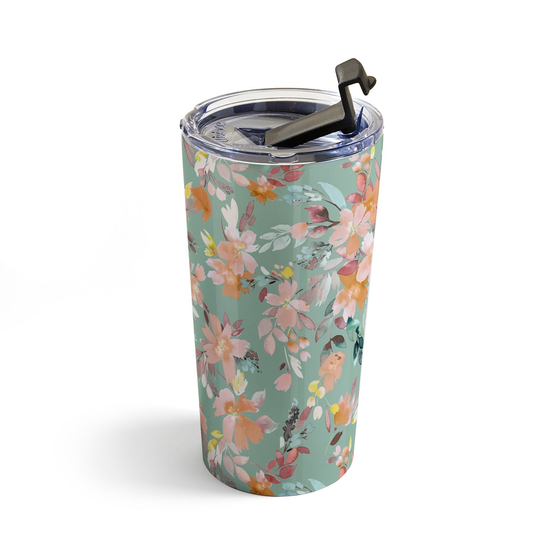 Ninola Design Botanic Retreat Floral Oleander Whimsical Teal Green Travel Mug