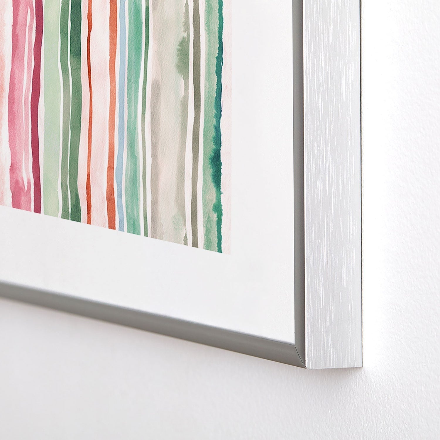Ninola Design Botanic Retreat Watercolor Stripes Green Orange Red Metal Framed Art Print