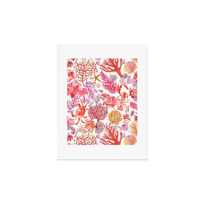 Ninola Design Botanic Retreat Coral Reef Crab Lobster Red Art Print