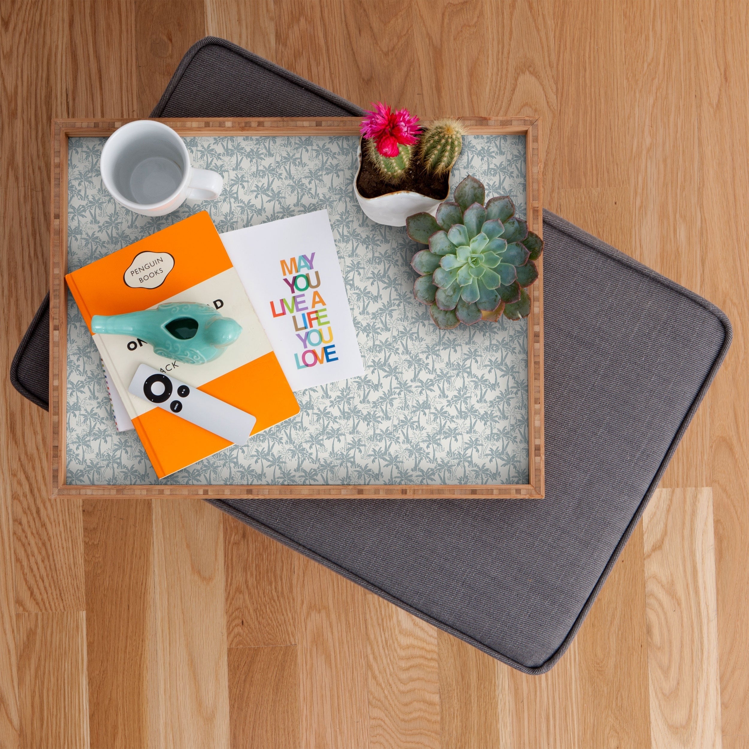 CoastL Studio Palm Forest Coastal Blue Rectangular Tray