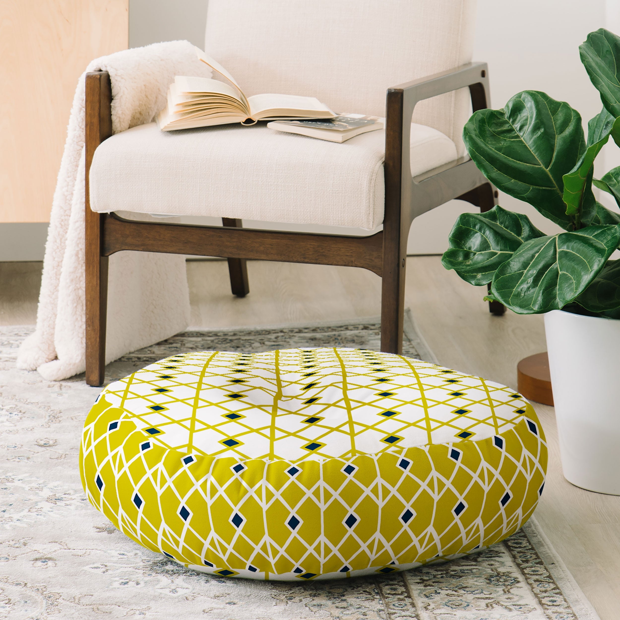 Heather Dutton Annika Diamond Citron Floor Pillow Round