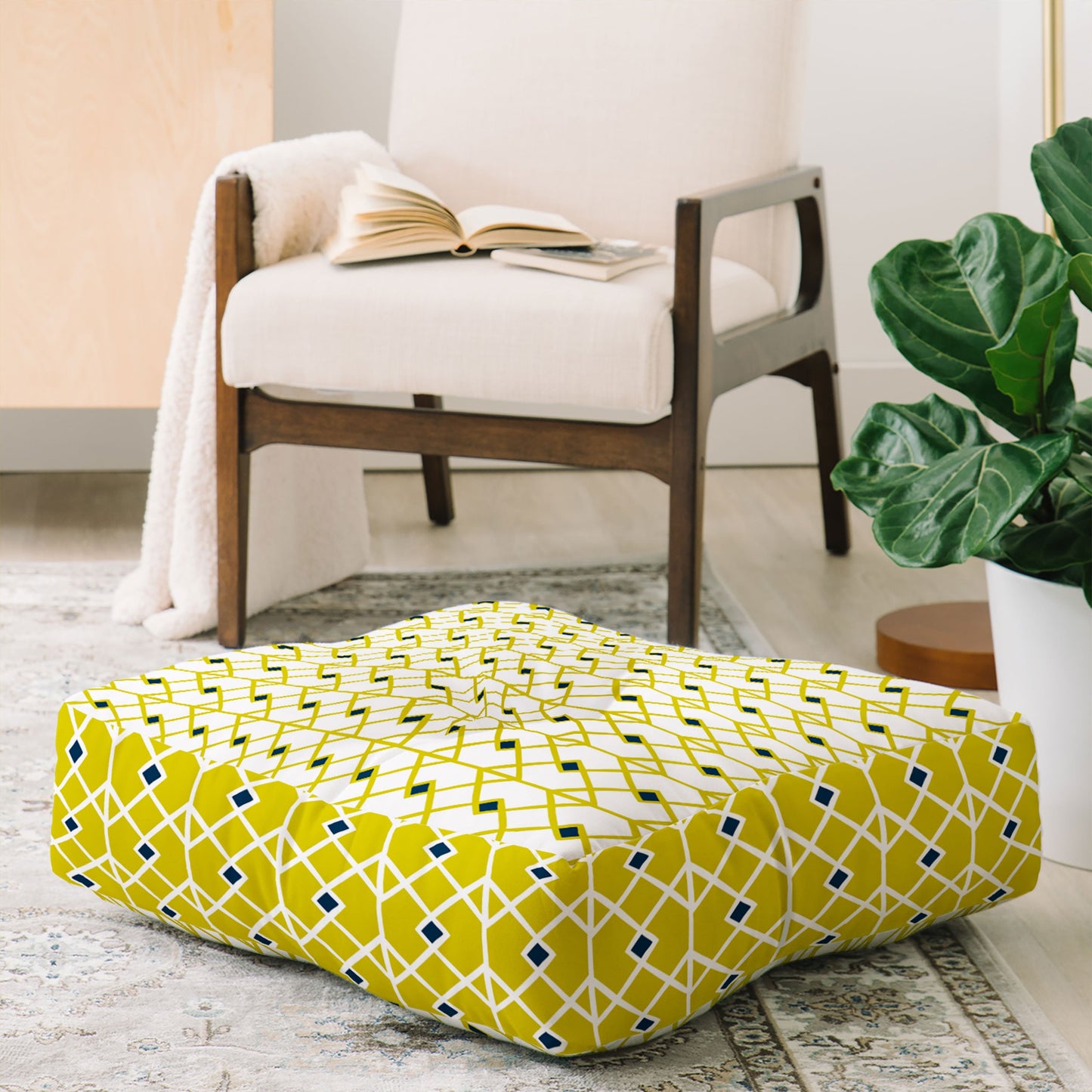 Heather Dutton Annika Diamond Citron Floor Pillow Square