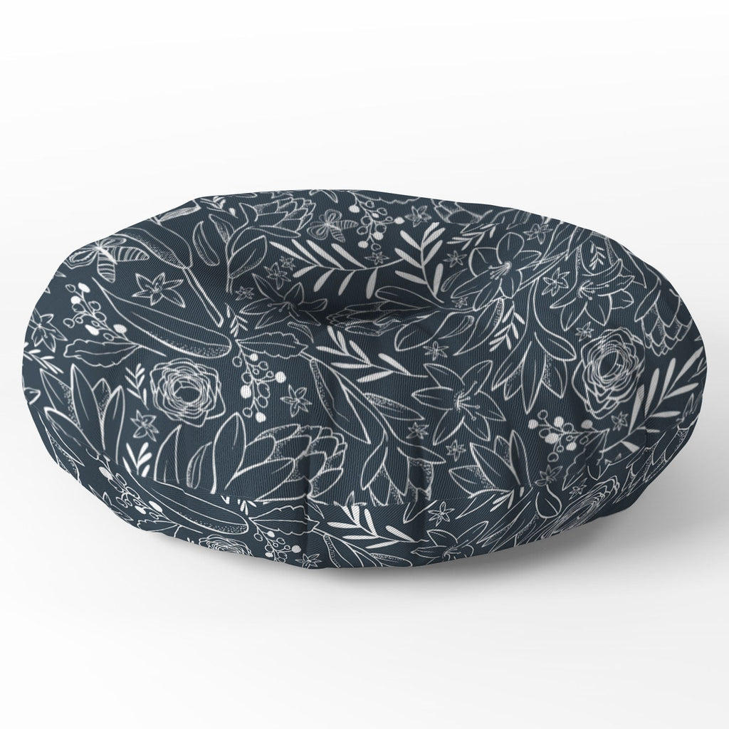 Heather Dutton Botanical Sketchbook Midnight Floor Pillow Round