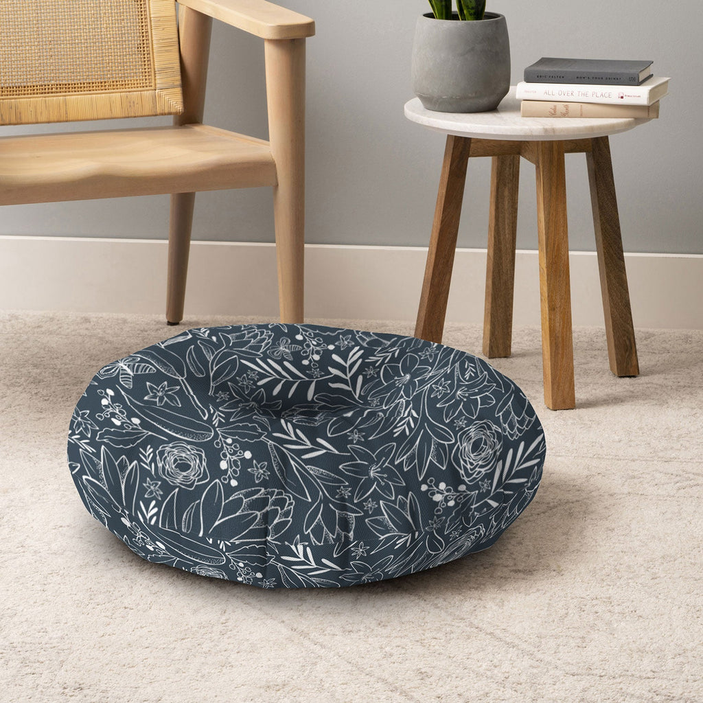 Heather Dutton Botanical Sketchbook Midnight Floor Pillow Round