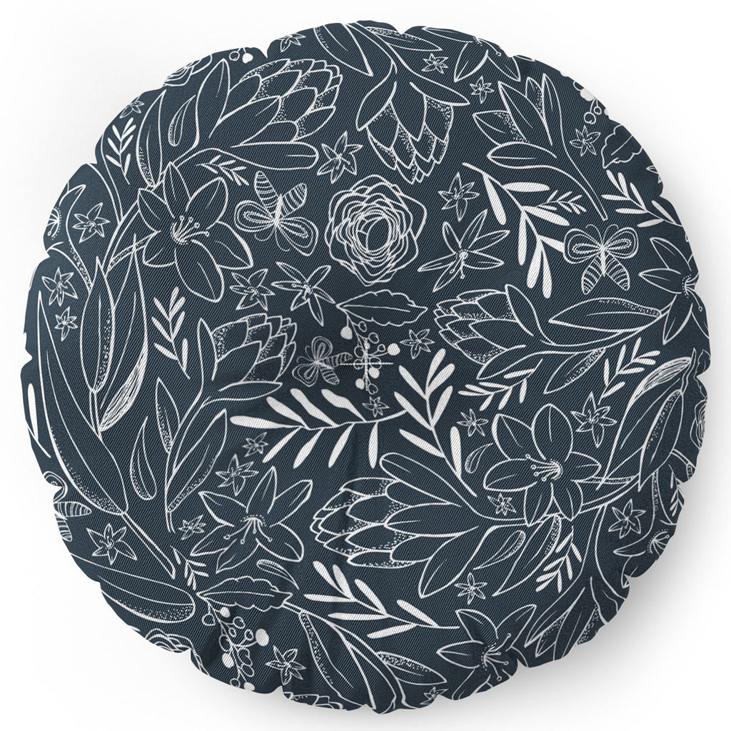 Heather Dutton Botanical Sketchbook Midnight Floor Pillow Round