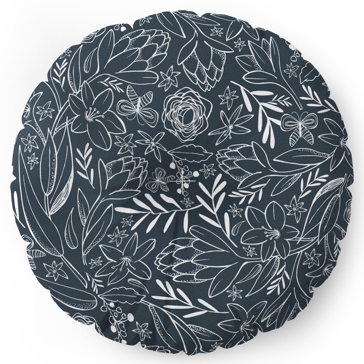 Heather Dutton Botanical Sketchbook Midnight Floor Pillow Round