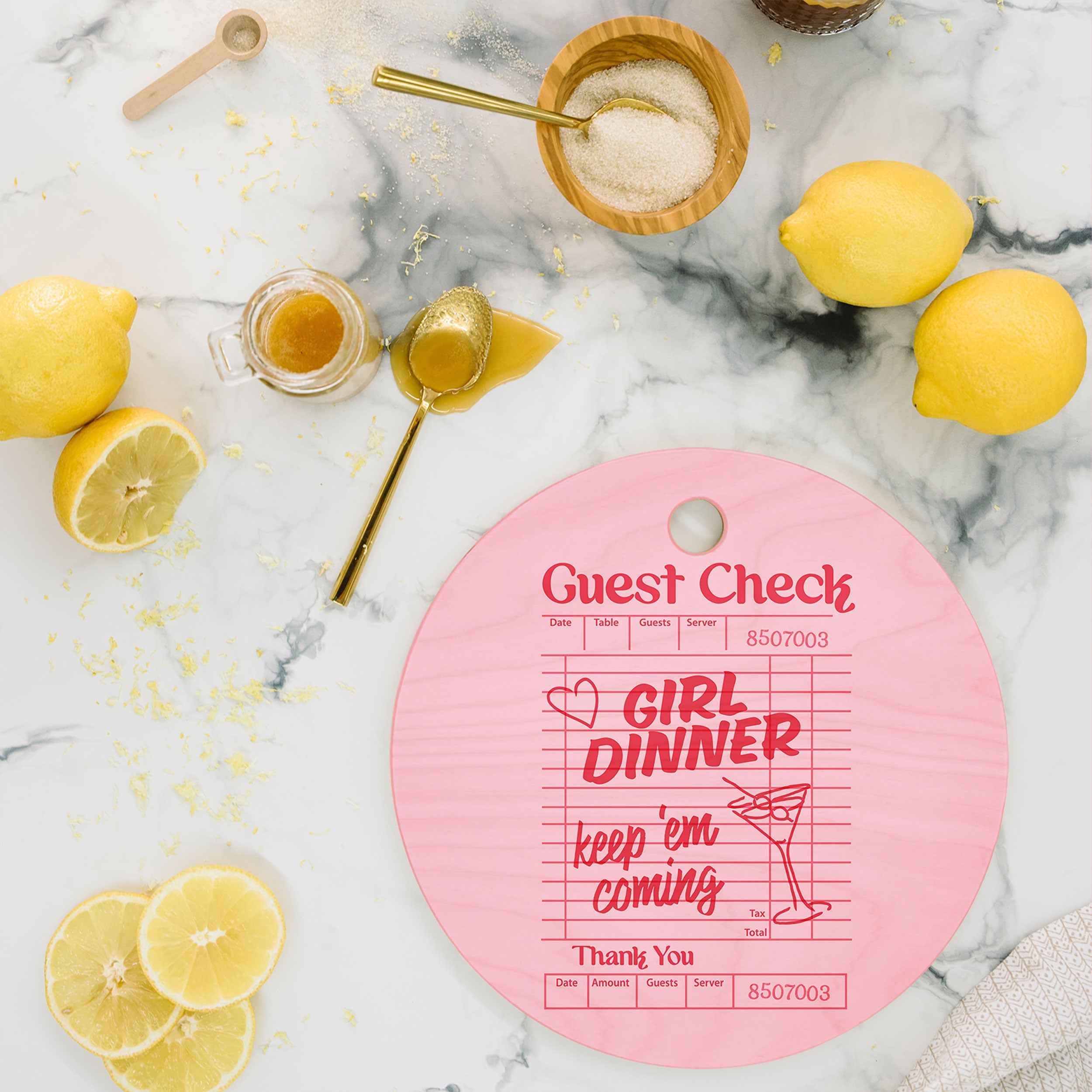Heather Dutton Guest Check Keep Em Coming Cutting Board Round