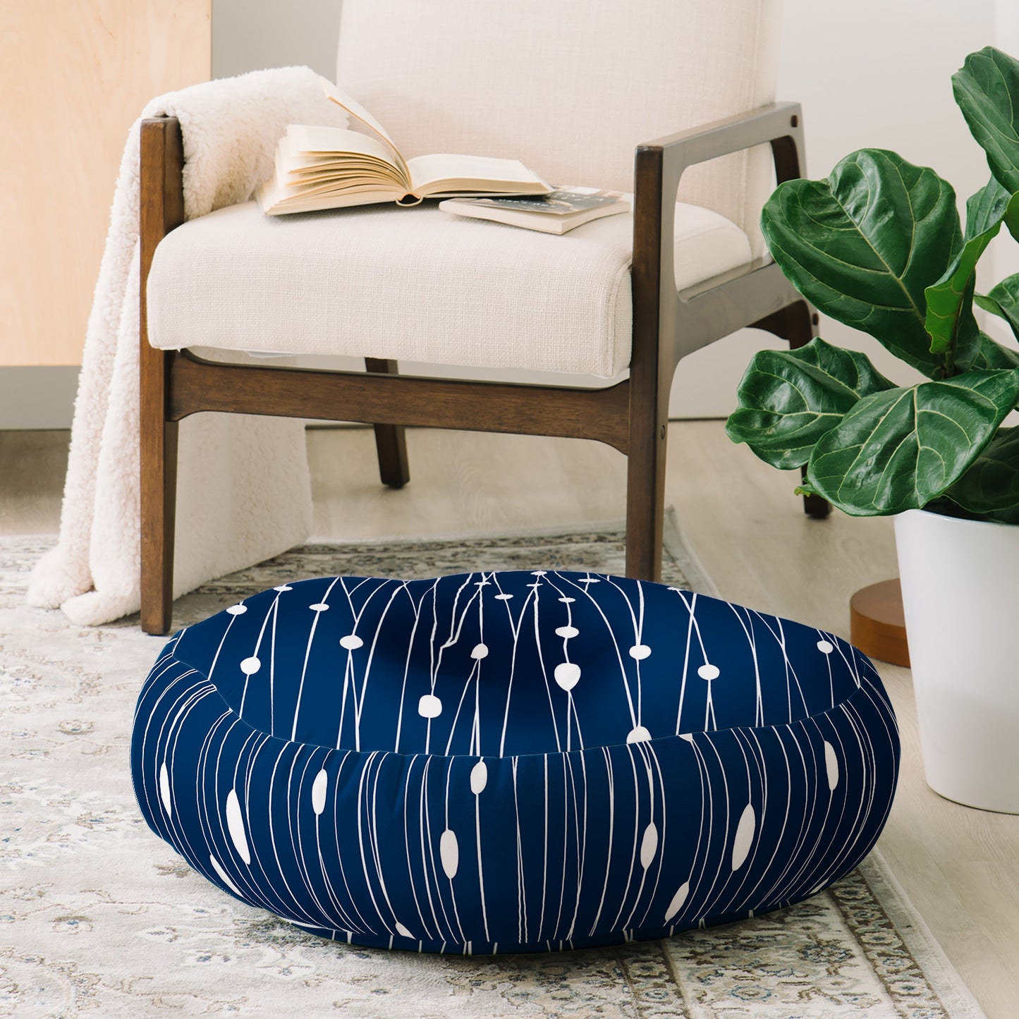 Heather Dutton Navy Entangled Floor Pillow Round