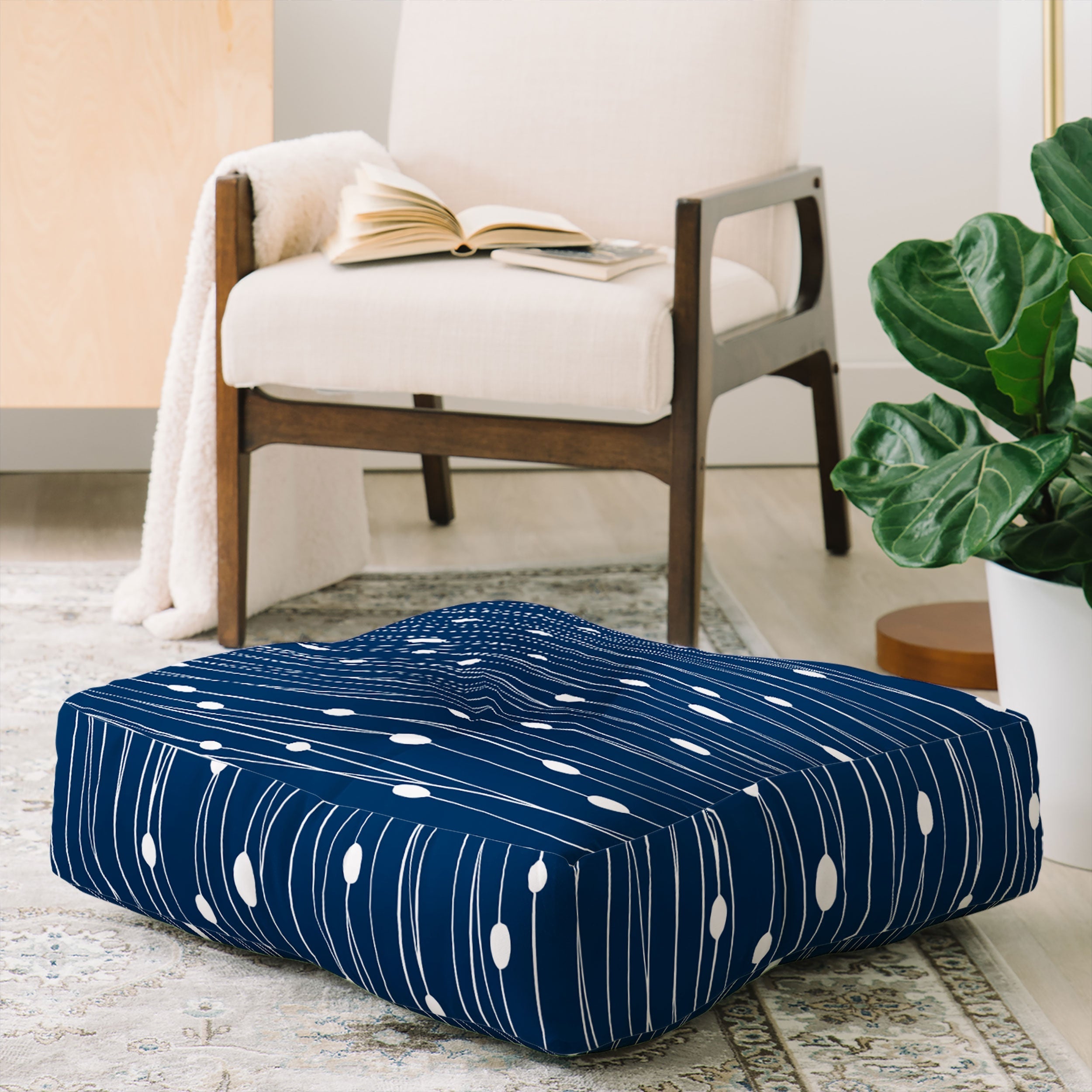 Heather Dutton Navy Entangled Floor Pillow Square