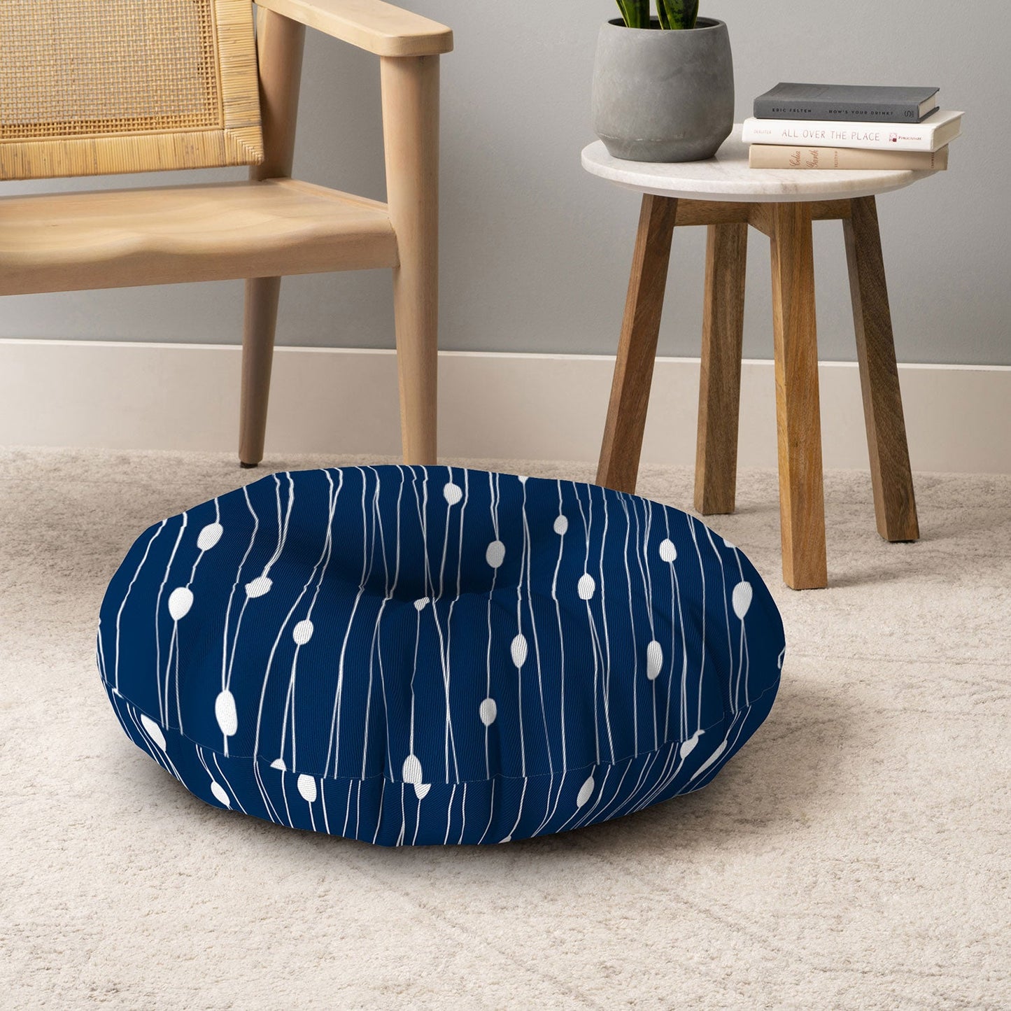 Heather Dutton Navy Entangled Floor Pillow Round