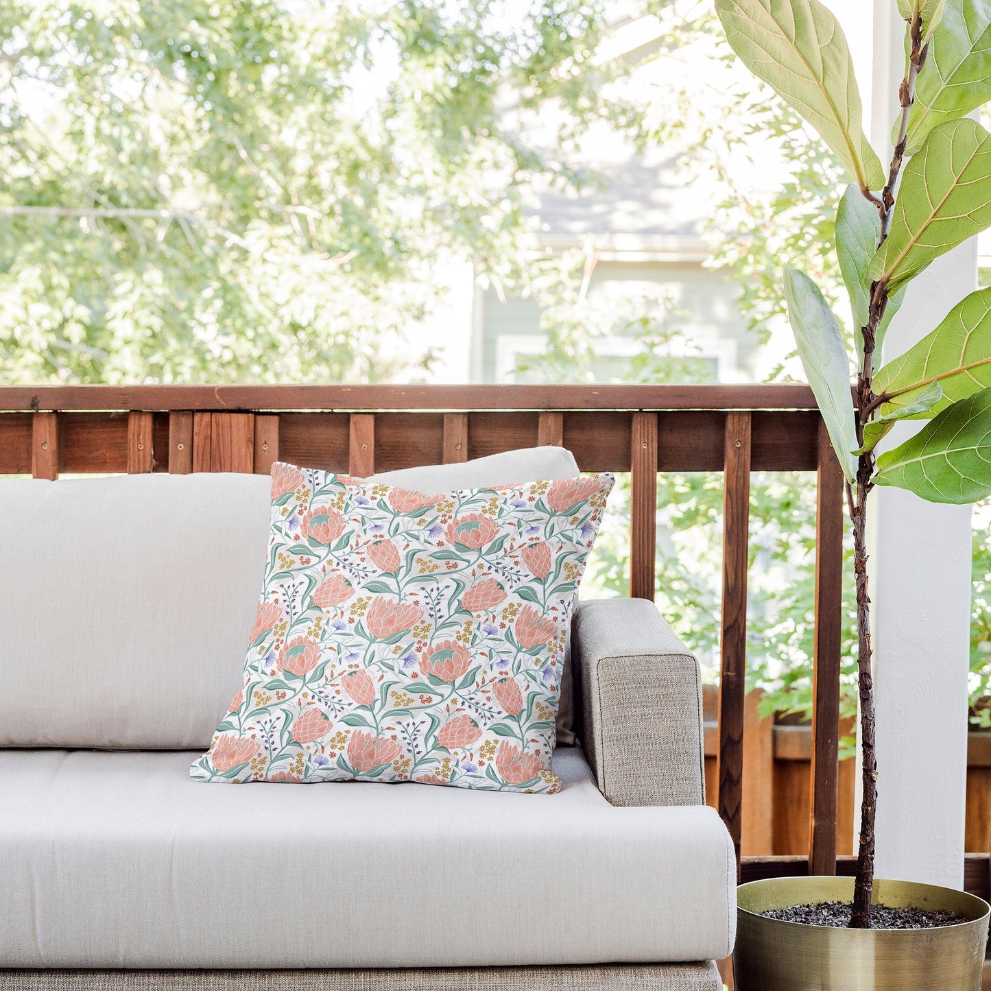 Heather Dutton Protea Field White Outdoor Throw Pillow