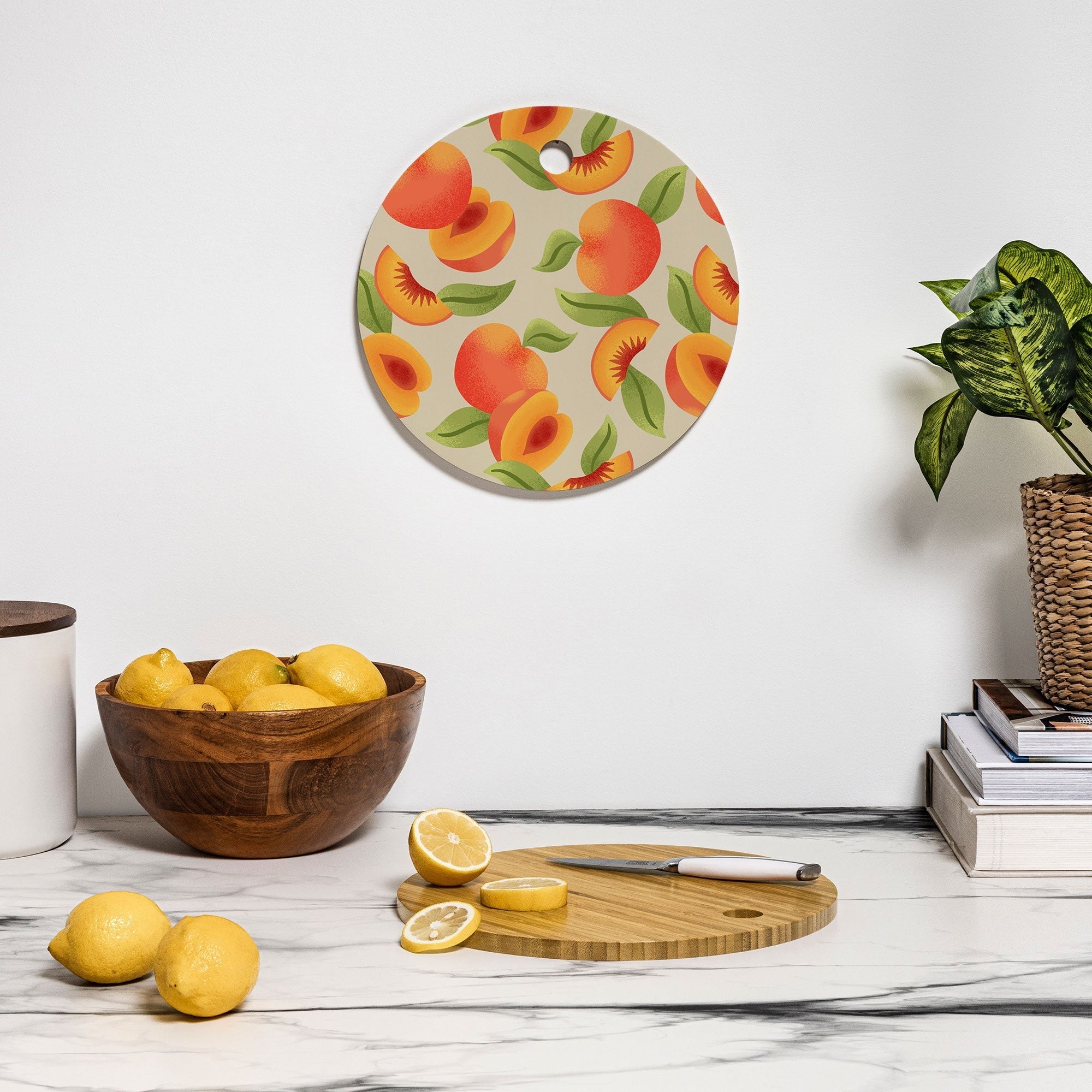 Jessica Molina Peach Pattern Cutting Board Round