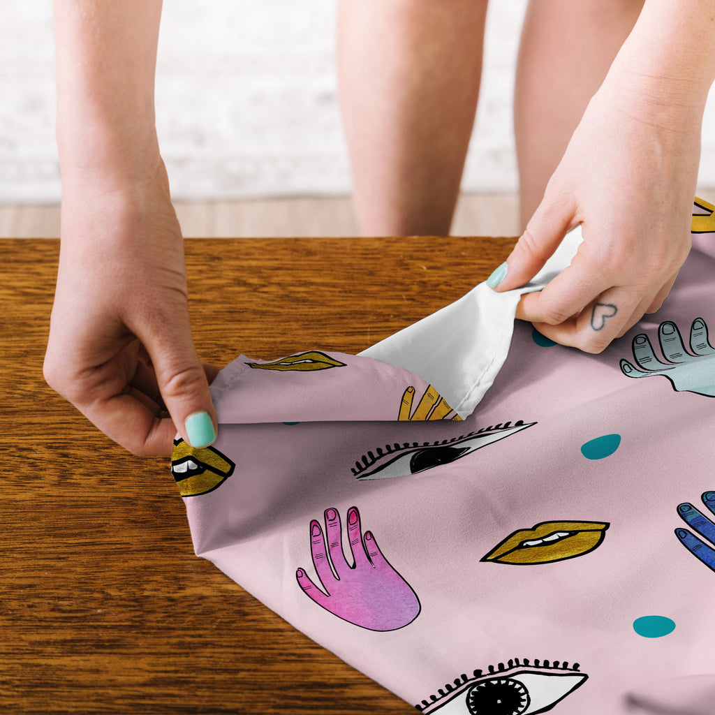 Hello Sayang Eyes Hands Lips Dots Tapestry