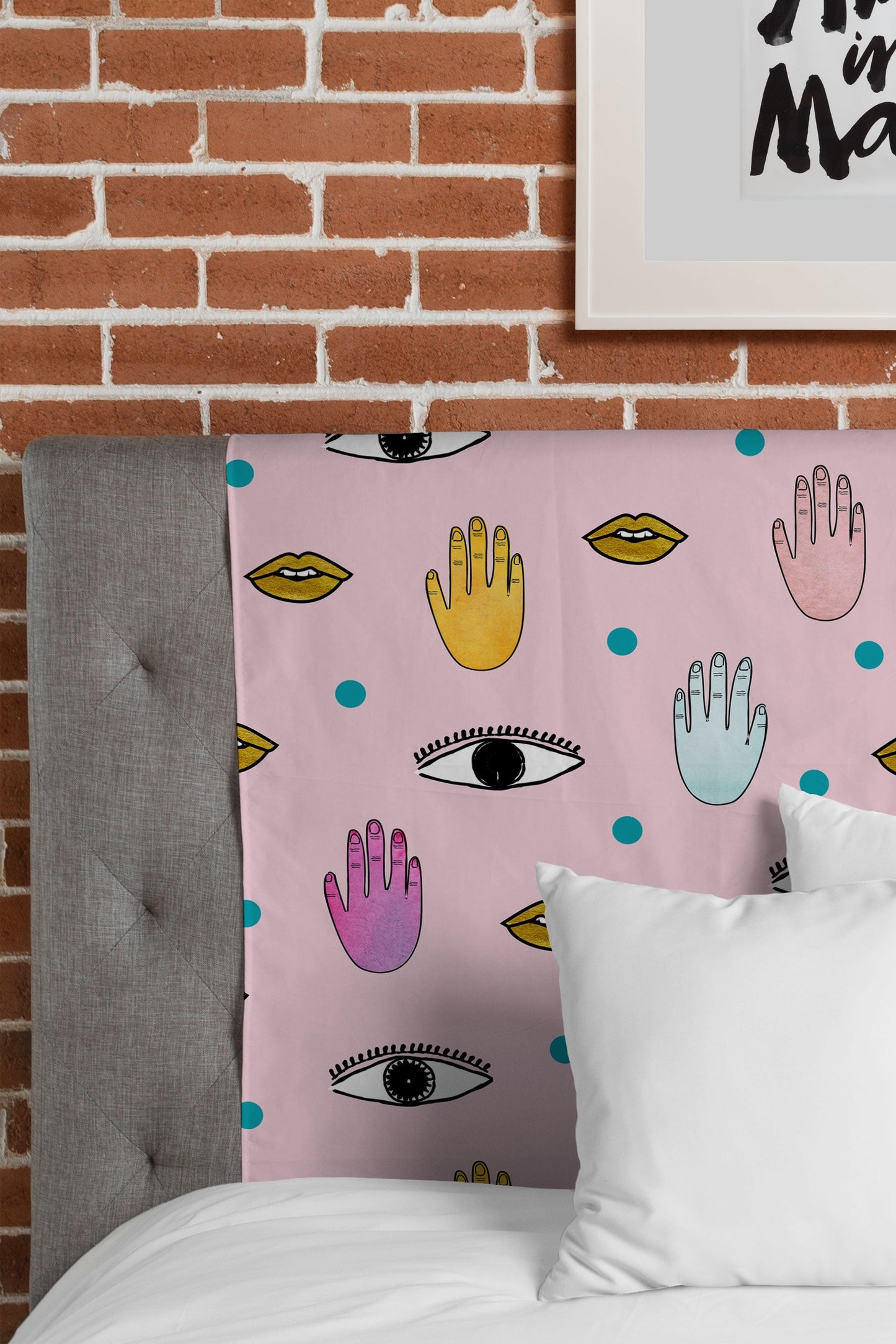 Hello Sayang Eyes Hands Lips Dots Tapestry