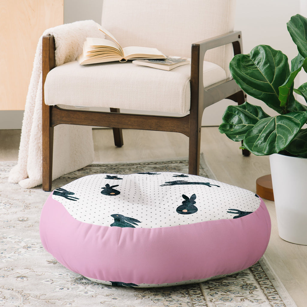 Hello Sayang Funny Bunnies Floor Pillow Round