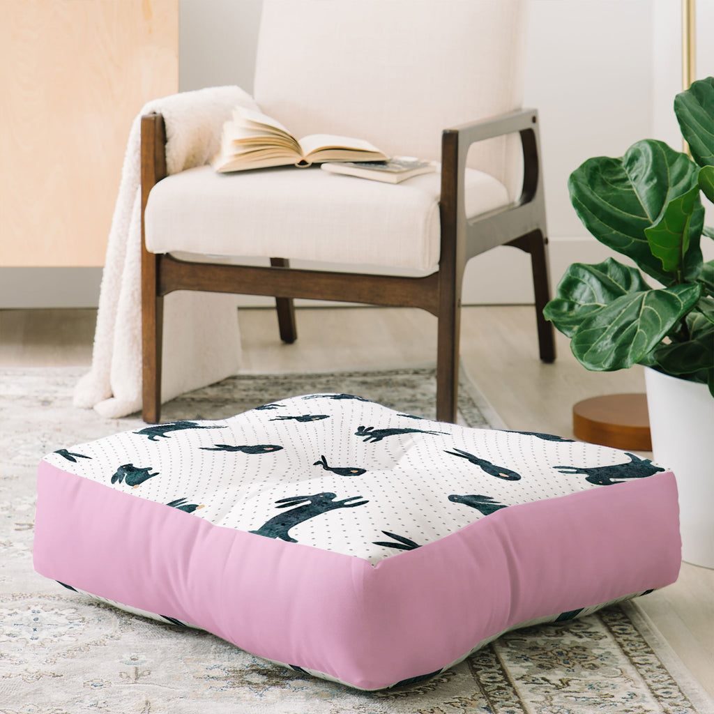 Hello Sayang Funny Bunnies Floor Pillow Square