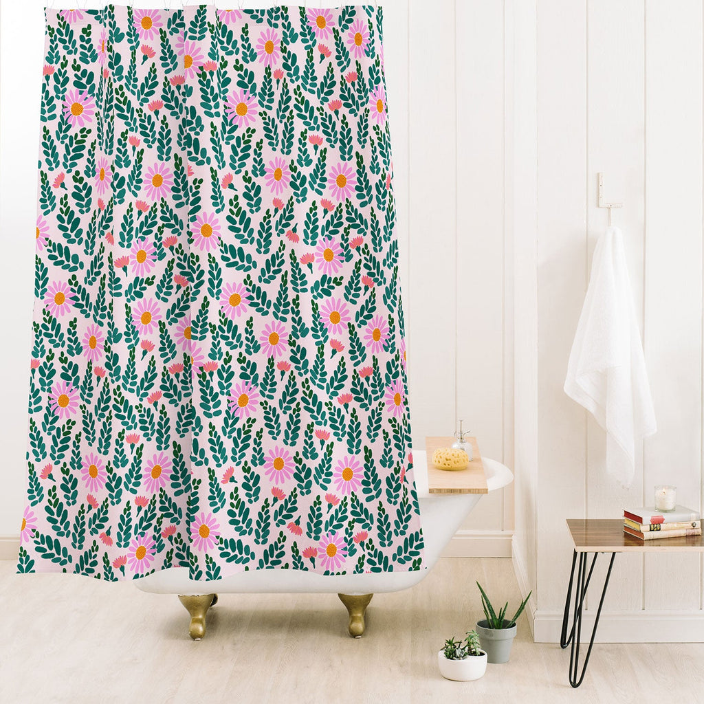 Hello Sayang Wild Daisies Pink Shower Curtain