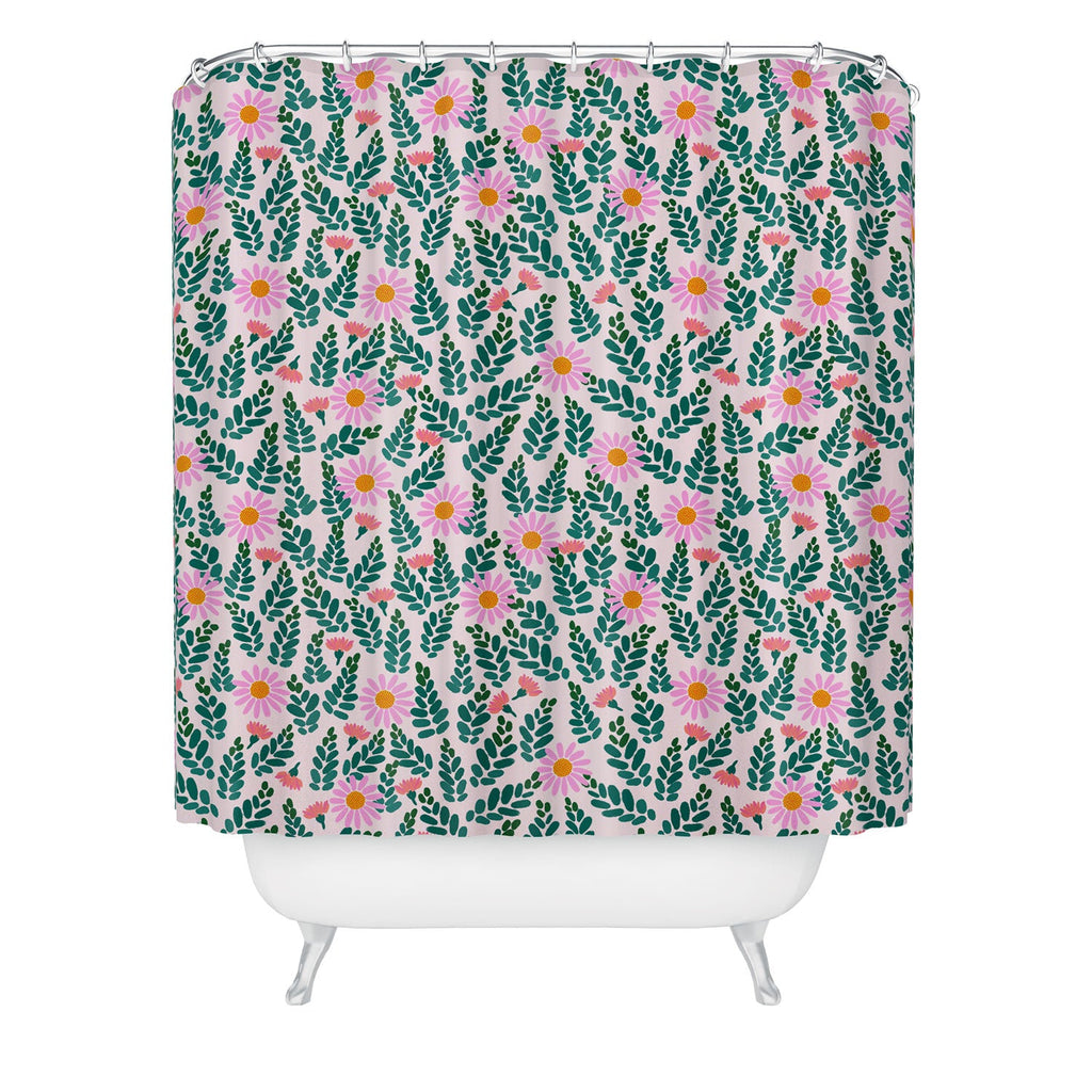 Hello Sayang Wild Daisies Pink Shower Curtain