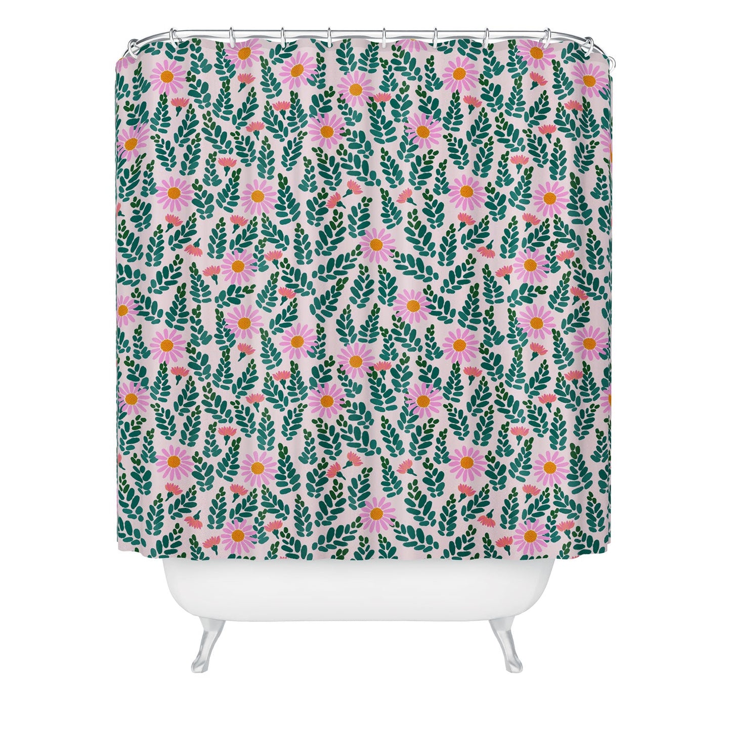 Hello Sayang Wild Daisies Pink Shower Curtain
