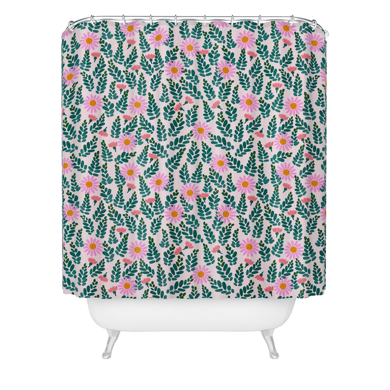 Hello Sayang Wild Daisies Pink Shower Curtain