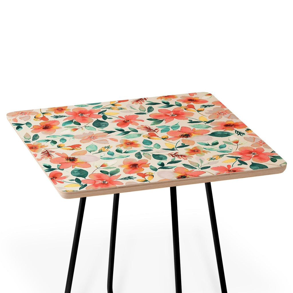 Ninola Design Botanic Retreat Tropical Whimsical Flowers Coral Green Side Table